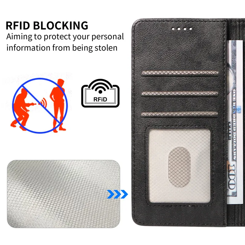 Matte Leather Magnetic Wallet Case with Card Slot and Flip Cover