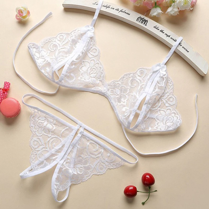 Women Sexy Lingerie Lace Bra Set Push Up Bra Panty Set Ruffle Transparent Underwear Erotic Lingerie Red Briefs Sets