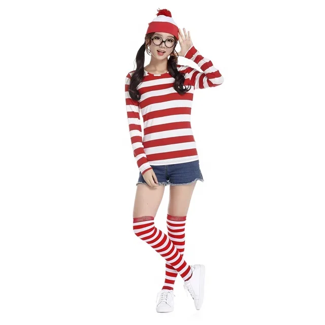 Cosplay Whe'S Wally Costume Wenda Wendy Cartoon Christmas Fancy Dress