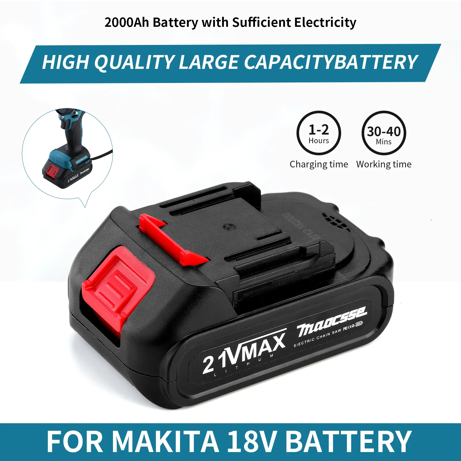 충전식 무선 전기 드릴 스크루 드라이버, Makita 18v 배터리용, 20 + 1 토크, 280N.m