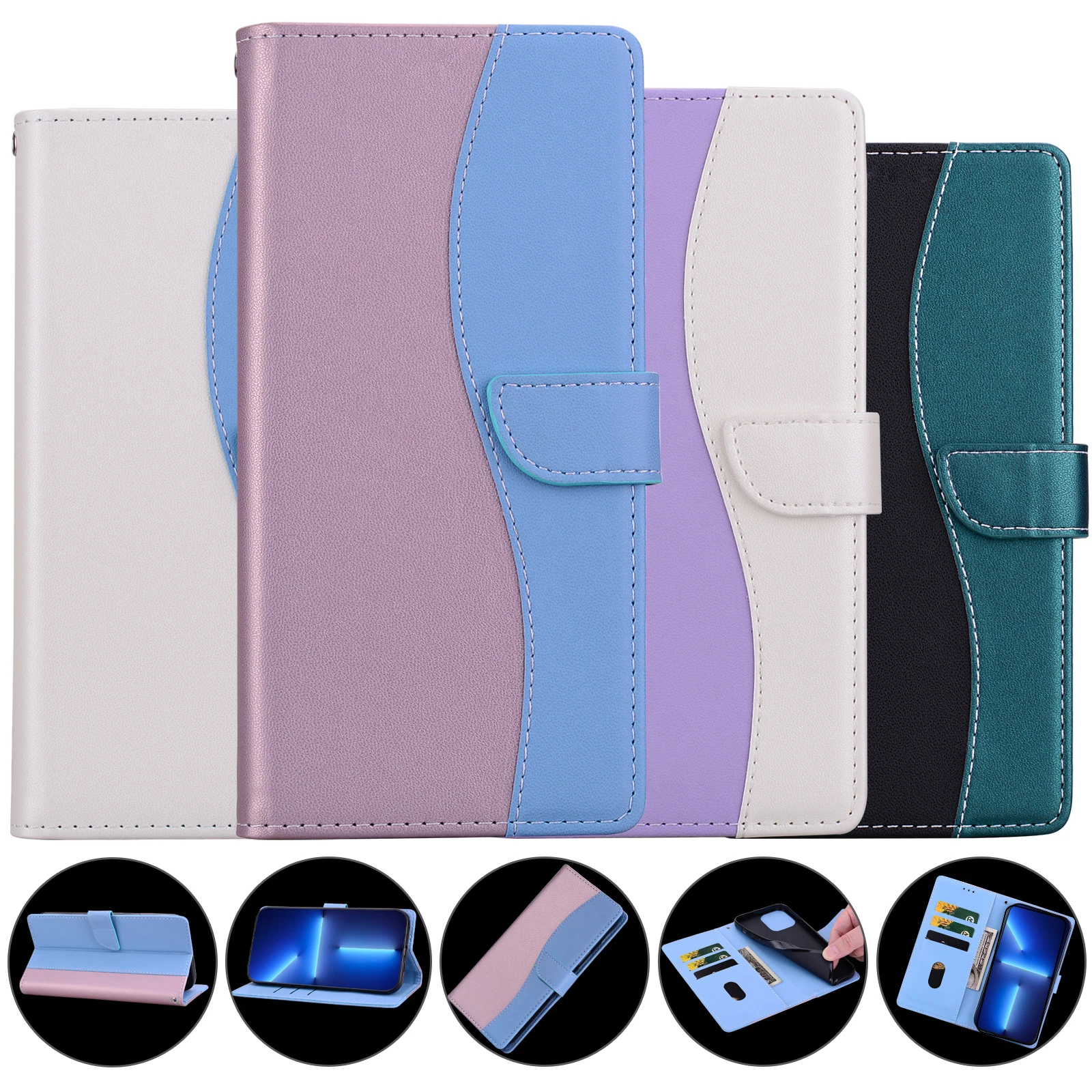 Embossed Solid Color Magnetic Flap Leather Wallet Case