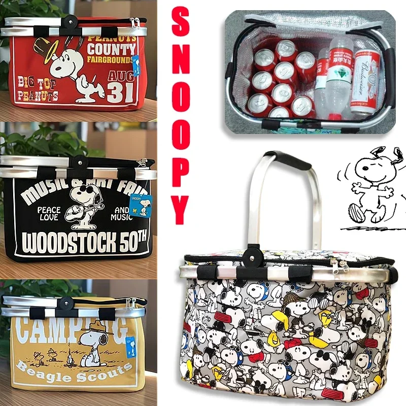 Snoopy Cooler Bag Outdoor Ice Cooler Bento Basket Cartoon Portable Camping Large Capacity Travel Pieghevole Food Picnic Storage