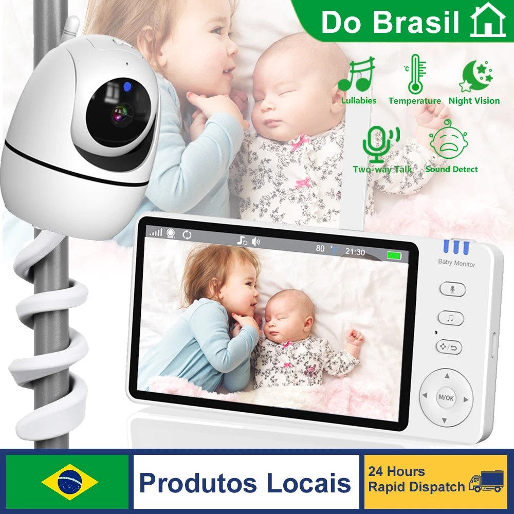 5.0" Video Baby Monitor With Pan Tilt Camera 2.4G Wireless Two Way Audio Night Vision Security Babysitter VOX Wake Up USB Charge
