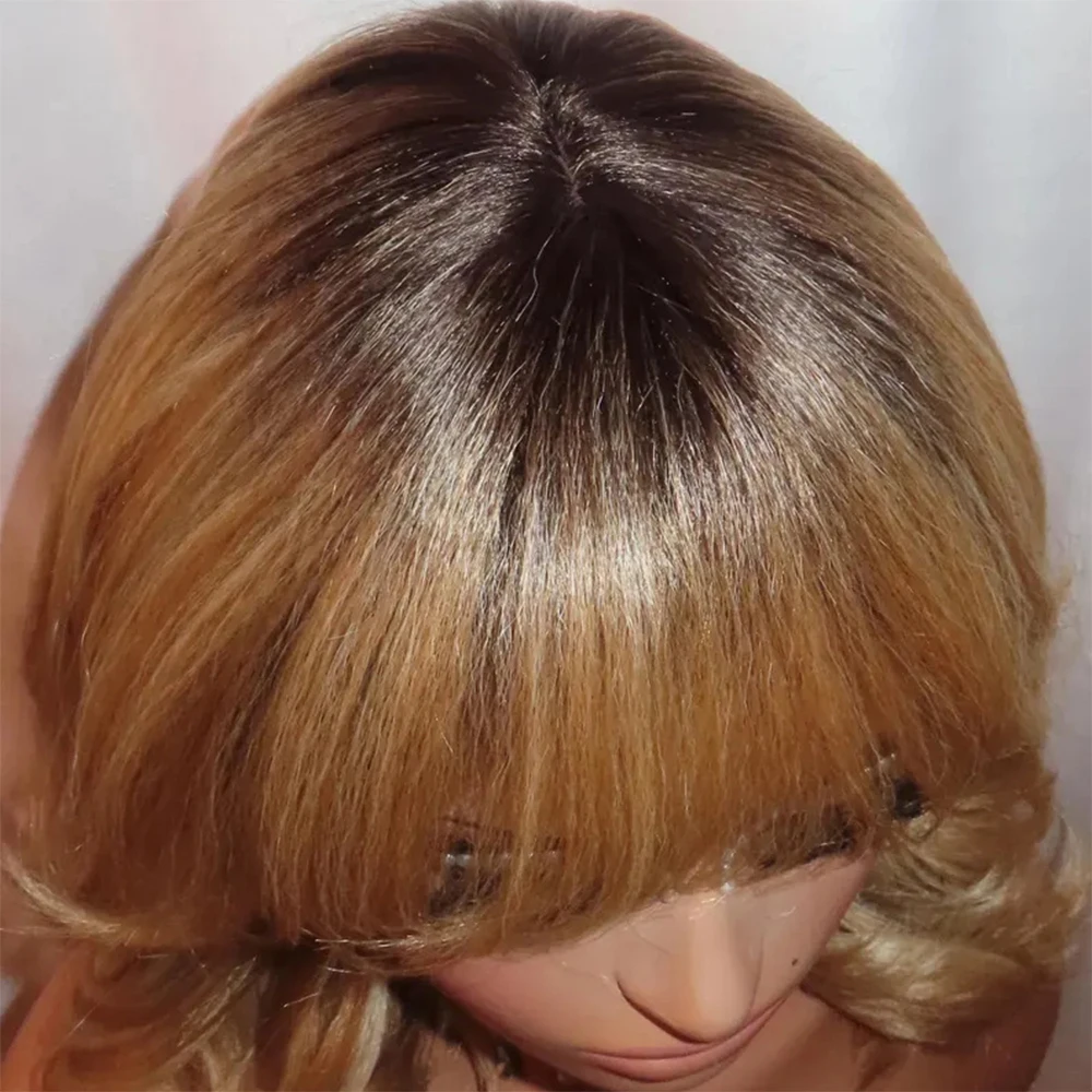 Fringe Bang Synthetic Wig Honey Blonde Brown Ginger Root Lace Part Wig High Quality Women Hair Curly Wavy Natural Hairline