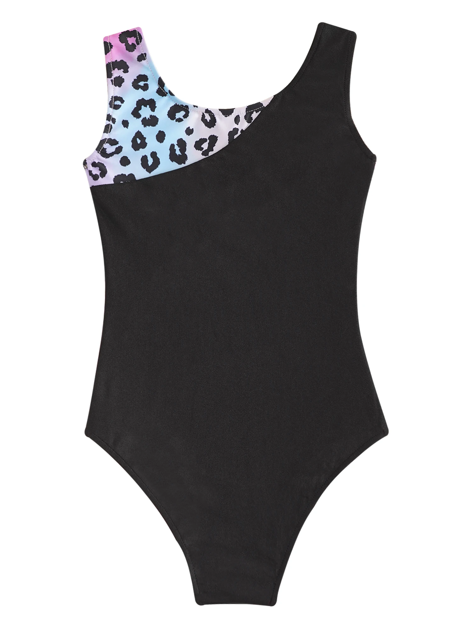 2pcs Summer New Kids Girls Sleeveless Printed Rhinestones Adorned Patchwork Leotard with Metallic Shorts for Dance Gym Sports