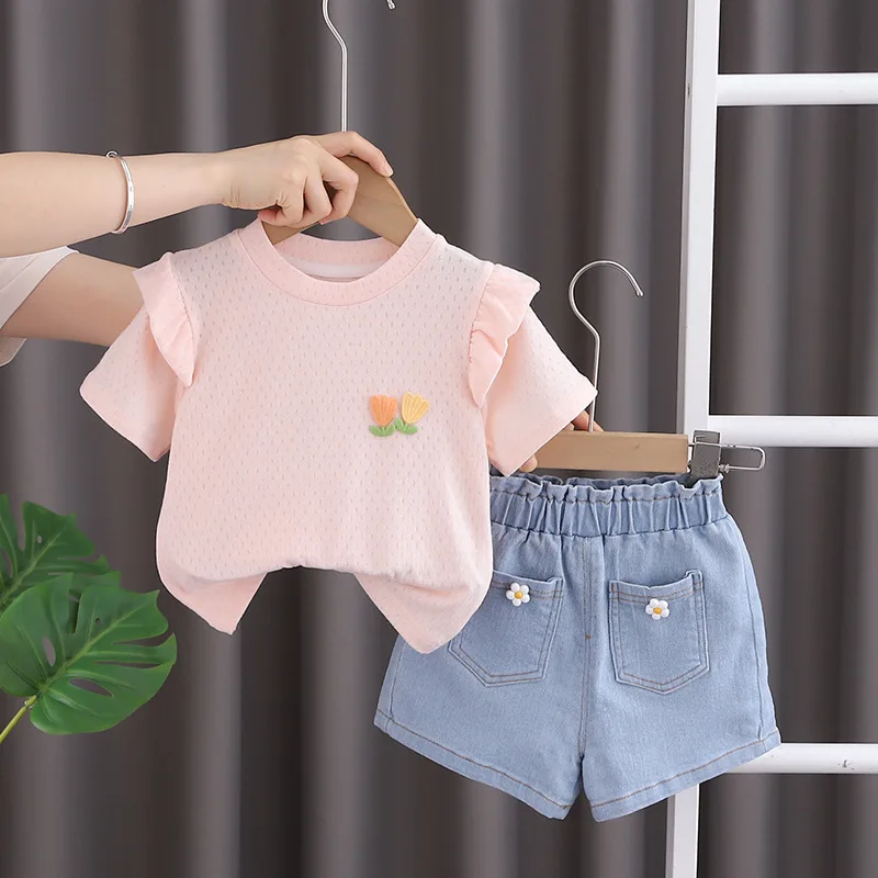 

Toddler Summer Set 2024 New Fashion Baby Girl Clothes 1 To 5 Years Tulip Short Sleeve T-shirts and Shorts Girls Boutique Outfits