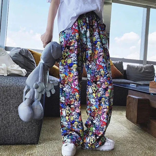 Cartoon Print Casual Pants Women Trendy Wide Leg Pants Summer