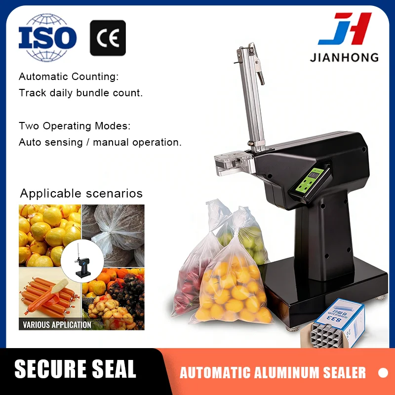 Automatic Bag Sealing Nail Machine Sensor Trigger Anti-Pinch Manual/Auto Dual Mode Counting Display for Fruit Vegetable Bags