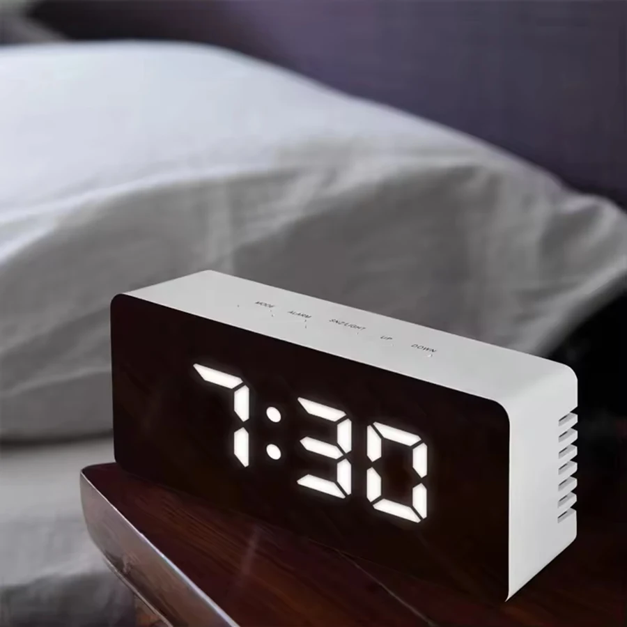 Digital Clock LED Mirror Alarm Snooze Temperature