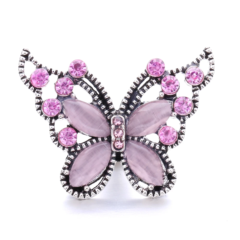 15pcs Rhinestone Butterfly 18mm Metal Snap Buttons Fit Snap Bracelet Bangle Necklace DIY Snaps Buttons Jewelry