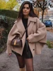 TRAFZA Winter Women's Loose Short Jacket Stand Collar Long Sleeve Button Casual Jacket Women's Wool Blended Khaki Top Y2K 1