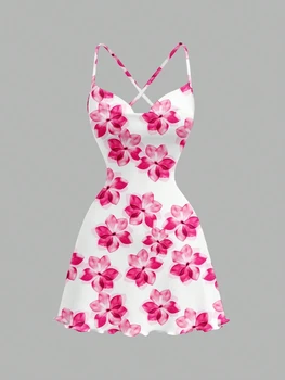 Women's Spring/Summer Casual Vacation Party Beach Off-Shoulder Backless Floral Print A-line Dress 1