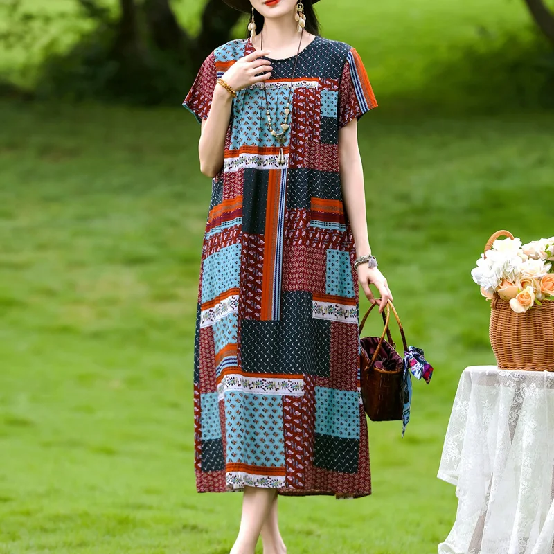 Vintage-Inspired Sleeveless Cotton Summer Dress - Women's Casual Loose Fit Beachwear
