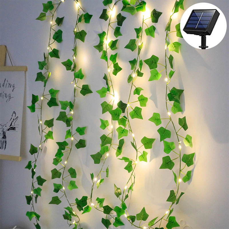 Artificial Silk Leaf Garland, Battery Operated LED, Fairy String Lights