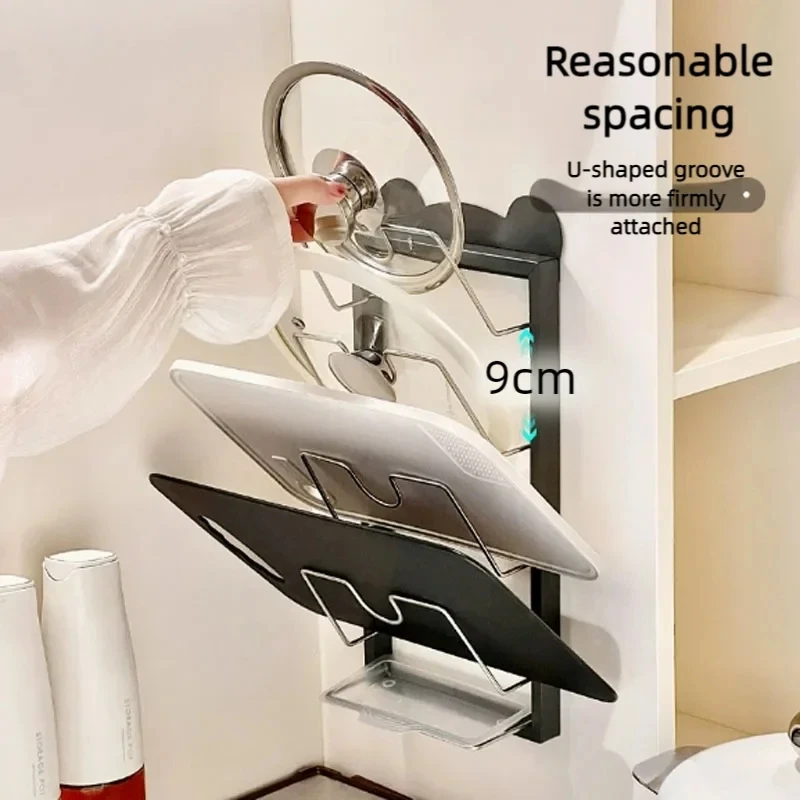 Stainless steel pot cover placement, no drilling device pot cover rack, wall mounted storage rack bracket, kitchen specific stor