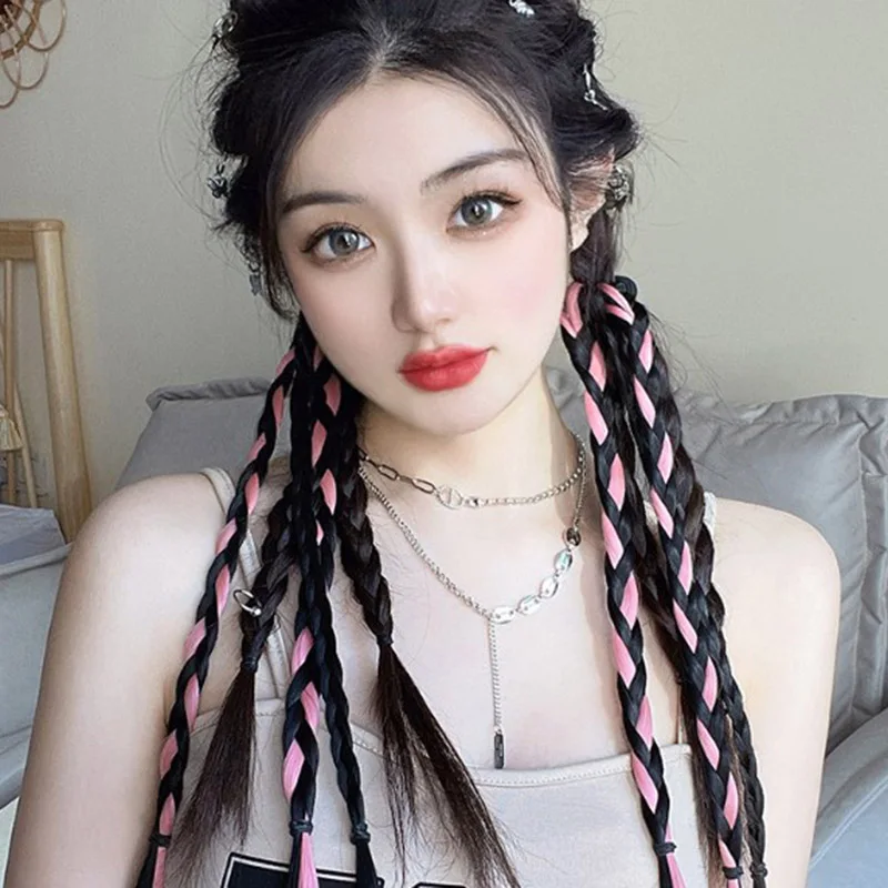 

Парик с высоким хвостом из четырех прядей, двойной хвост, рыбья коса, твист, грязные косы, аксессуары для волос, парик, повязка на голову