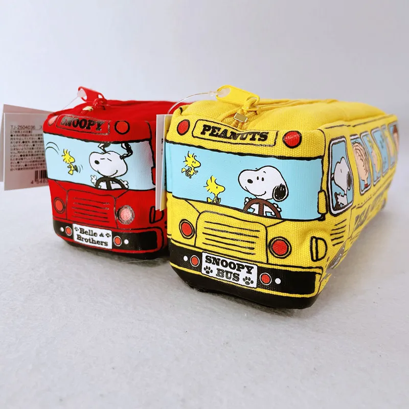 Cartoon Snoopy Bus Pencil Bag Canvas Large Capacity Car Zipper Pen Pencilcase for Student Stationery School Supplies kids gift 3