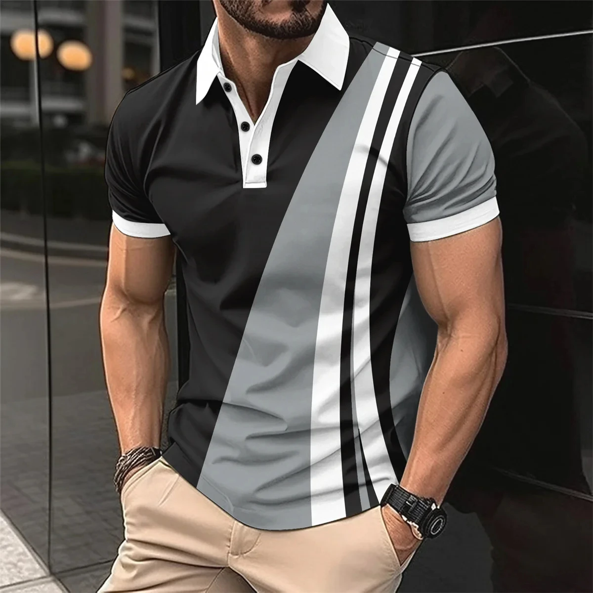 New 3D Printed Young Men's Light Luxury Leisure High Quality Polo Shirt Lapel Button Business Match Color Breathable T-Shirts 11 S39fe0655cc3c43a78bcd454a9c81b997q
