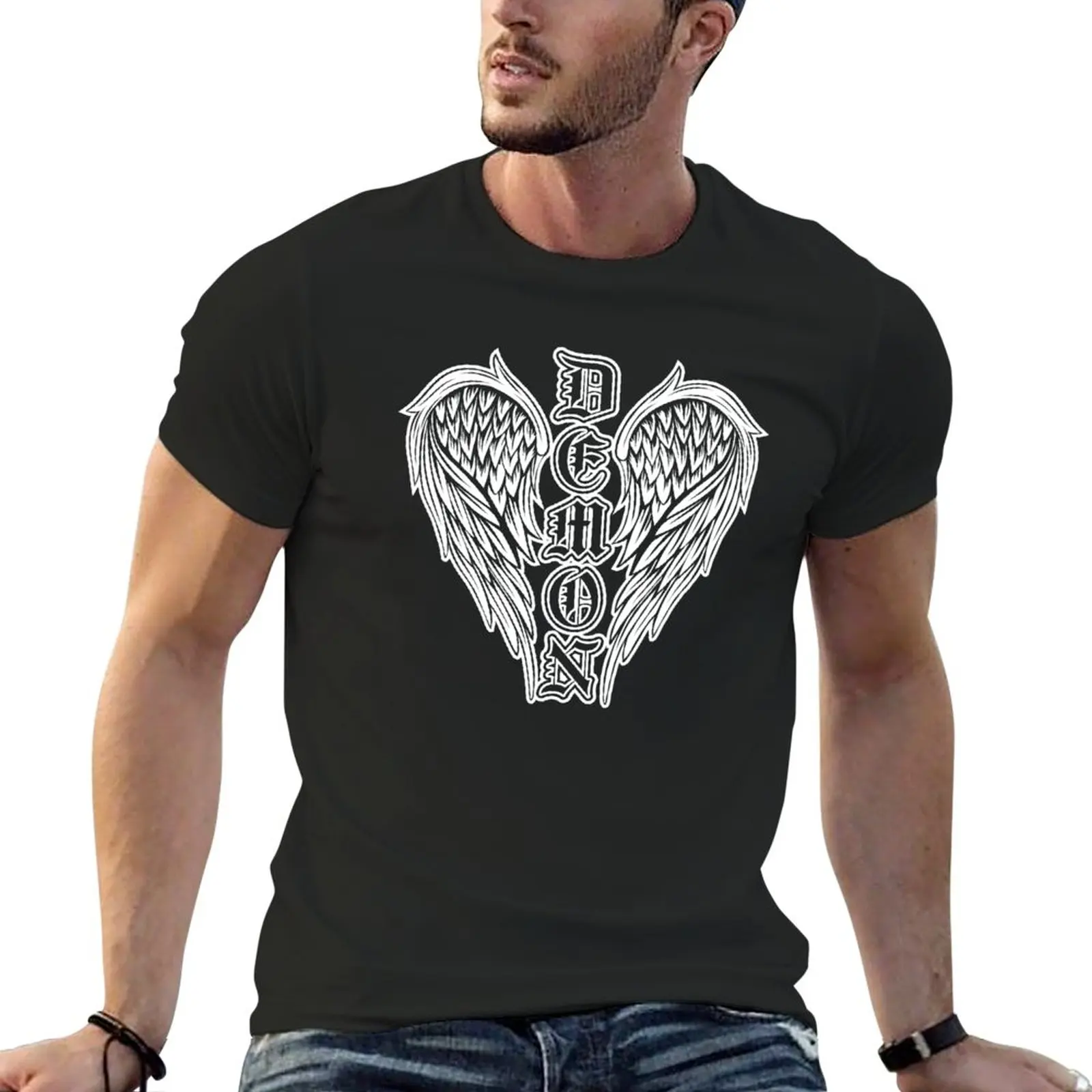 

New White demon wings T-Shirt graphics t shirt tops plus size tops mens big and tall t shirts