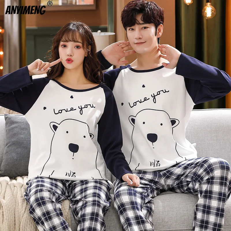 Pijamas De algodón para parejas, ropa De manga larga con estampado De  dibujos animados, a la moda, M-4XL - AliExpress