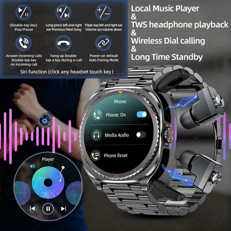 LIGE 2 In 1 Smart Watch With Earbuds NFC Smartwatch TWS Bluetooth Earphone Heart Rate Blood Oxygen Monitor Sport Fitness Watches