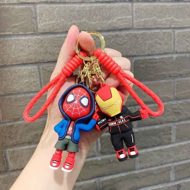 Superhero Spiderman Doll Silicone Keychain Avengers Iron Man
