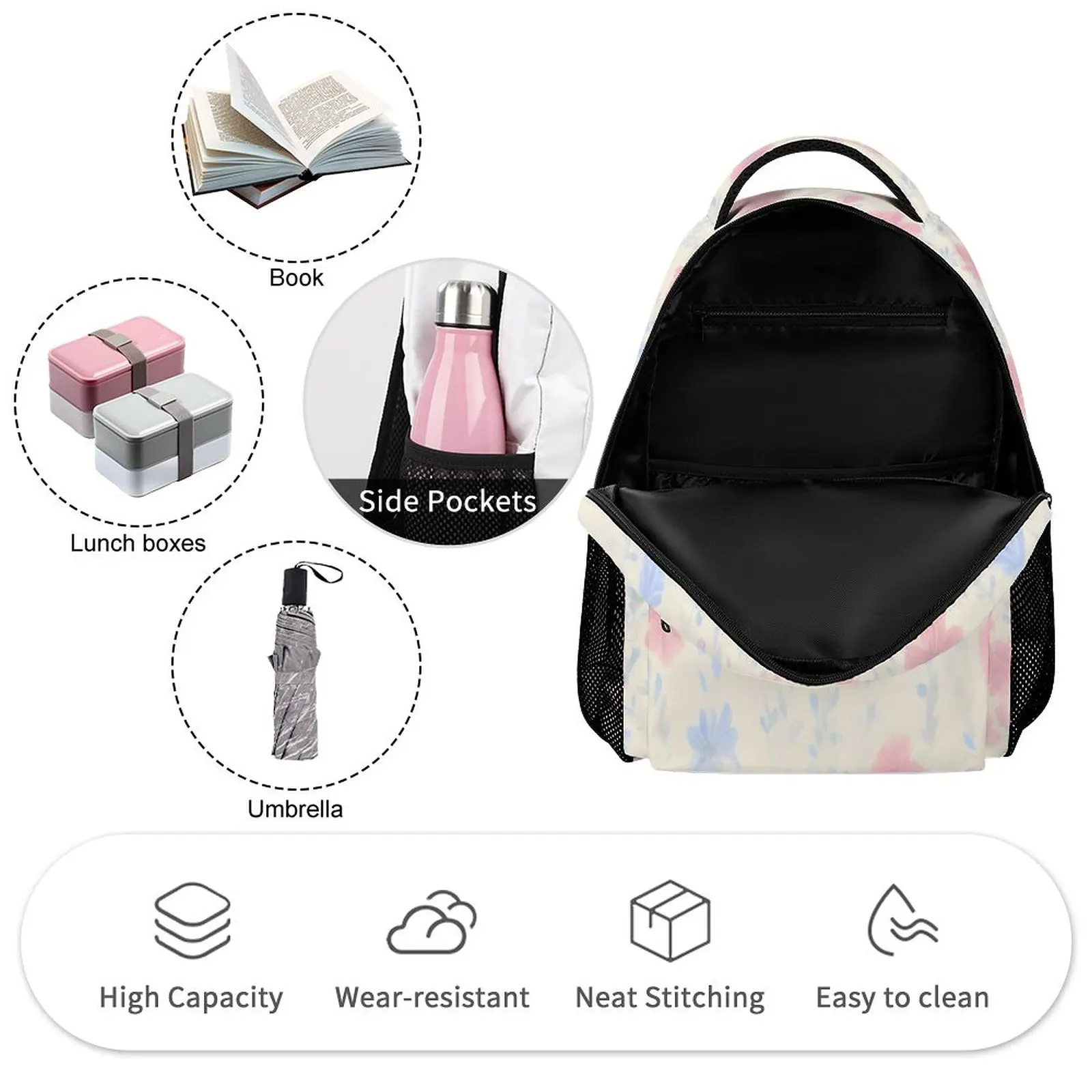 Adjustable Travel Backpack Bag Child Girl Customize Back Pack for School Floral Custom Print School Bags for Teenager