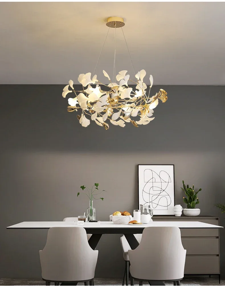 Modern Luxury Ginkgo LED Chandeliers Living Dining Room Home Pendant Lights Hotel Restaurant Decor Elegant Lights Fixture