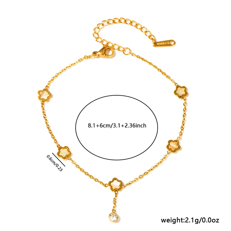 Trendy Stainless Steel White Shell Flower Butterfly Charm Bracelets For Women Gold Plated Chain Link Bracelet Jewelry 7