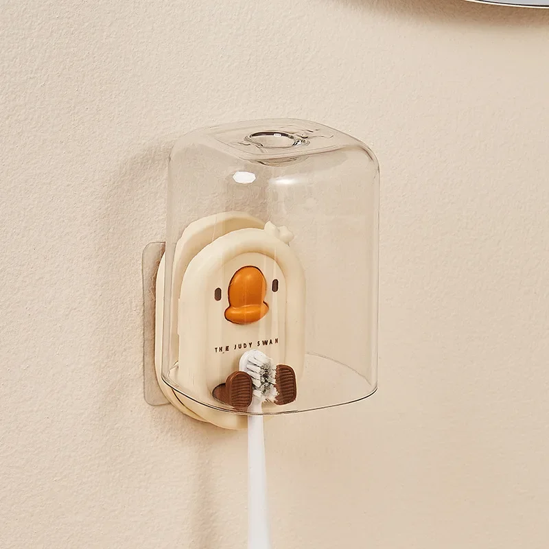 Cute Creative Toothbrush Holder Wall Mounted Punch-free Storage Rack Cartoon Portable Bathroom Tools Bathroom