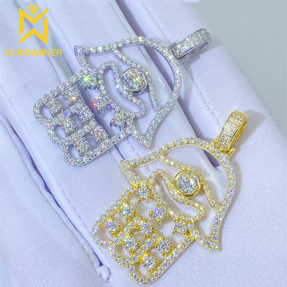 Fatima's Hand Moissanite Pendants Necklaces S925 Silver Real Diamond Iced Out Necklaces For Men Women Jewelry Pass Tester Free real moissanite watch strap and cover set for casi 5600 full s925 silver real diamond can pass diamond tester wrist hand chain