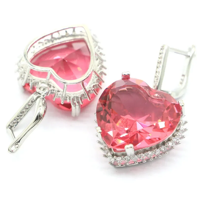 17g Customized 925 SOLID STERLING SILVER Earrings Pretty Heart Shape Pink Morganite Smoky Topaz Peridot Violet Tanzanite CZ Wome