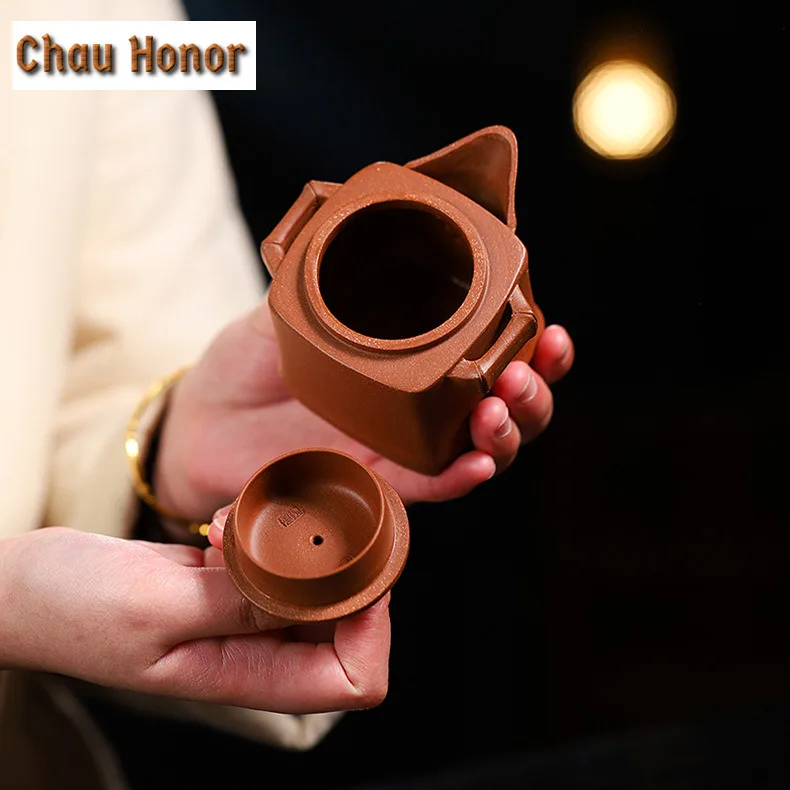 170ml Creative Yixing Purple Clay Teapots Handmade Square Bamboo Pot Raw Ore Downhill Mud Kettle With Strainer Zisha Tea Set