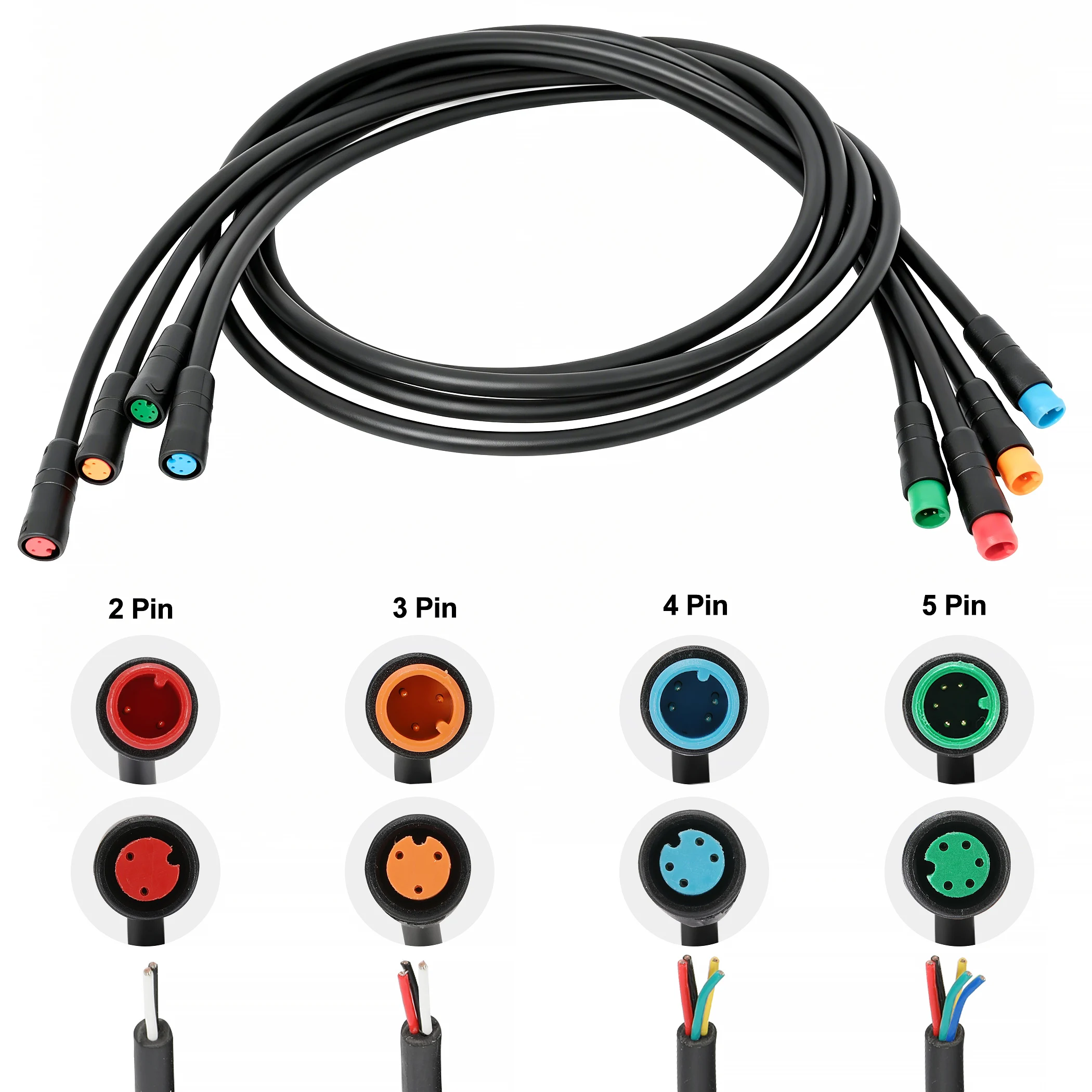 1pcs M6 EBIKE 케이블 2 3 4 5 핀 60(23인치)-90cm(35인치) 속도 센서, 라이트 와이어, 브레이크 남성-여성 연장 커넥터 케이블