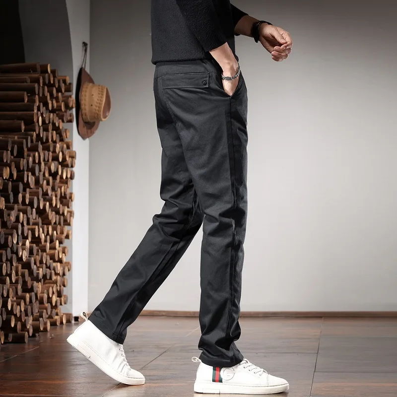 Autumn Casual Black Straight Pants Men Korean Style Social Slim Fit Elastic Waist Drawstring Trousers