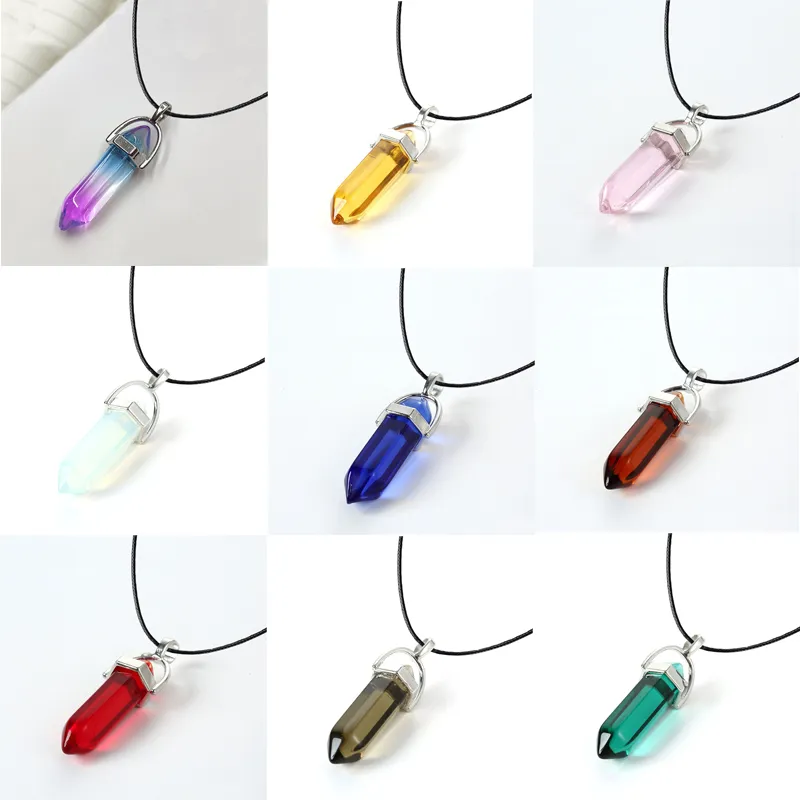 2023 Hexagonal Column Quartz Necklaces Turquoises Pink Crystal Pendent Necklace For Women Chain Natural Stone Choker Jewelry
