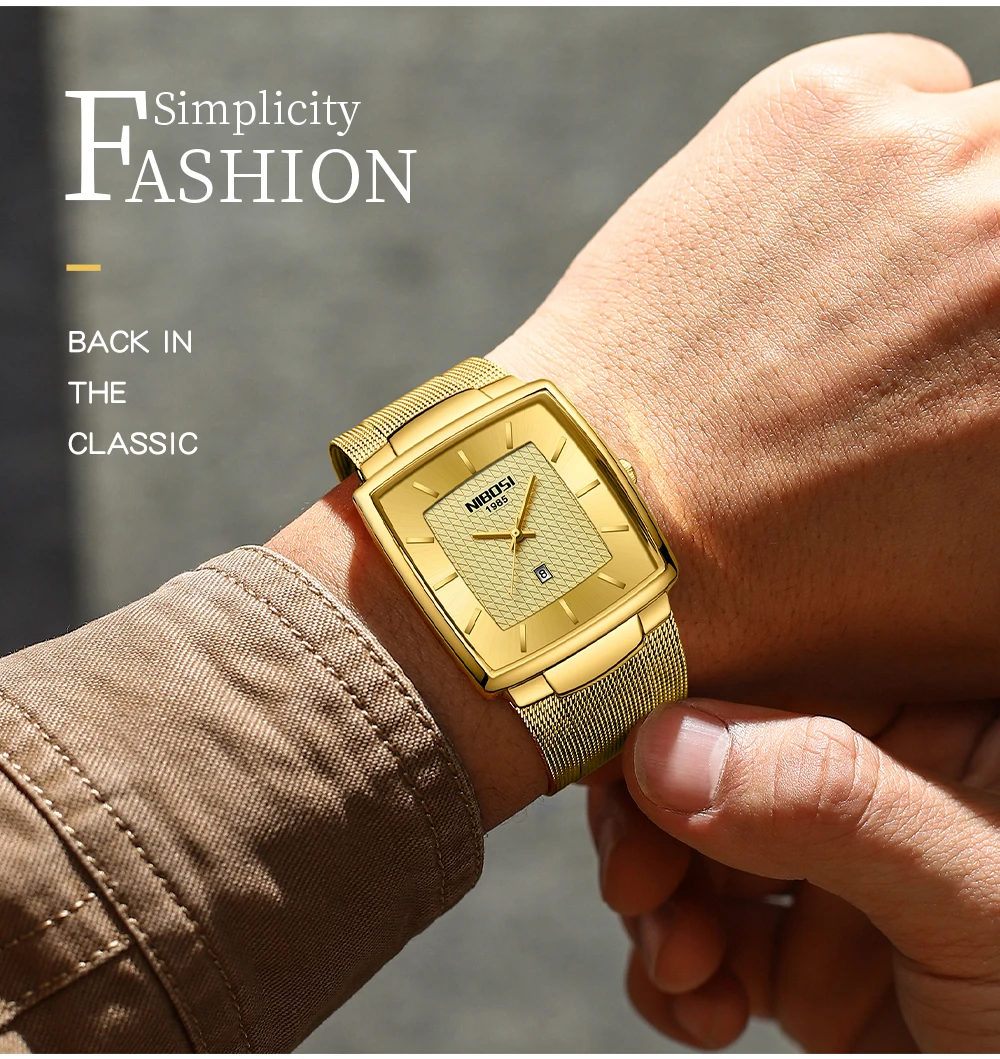 NIBSOI New Fashion Casual Watch Men Top Brand Gold Blue  display picture 3