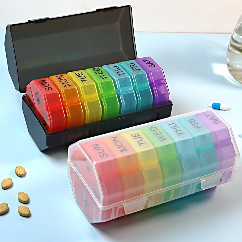 

Large Capacity Pill Box Portable 7 Days a Week Pill Box Split 28 Compartments Three Layers Sealed Pill Compartment Organizer