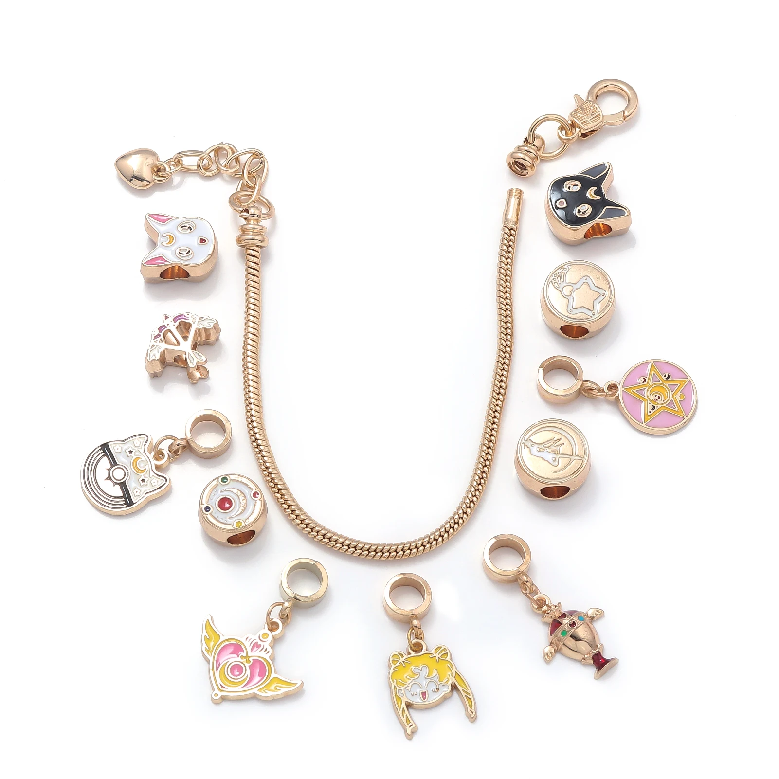 Anime Kawaii Sailor Moon Charms Bracelets Tsukino Usagi Pendant Luna Cat Beads Bangles Cospaly Props Chains for Women Girl Gift