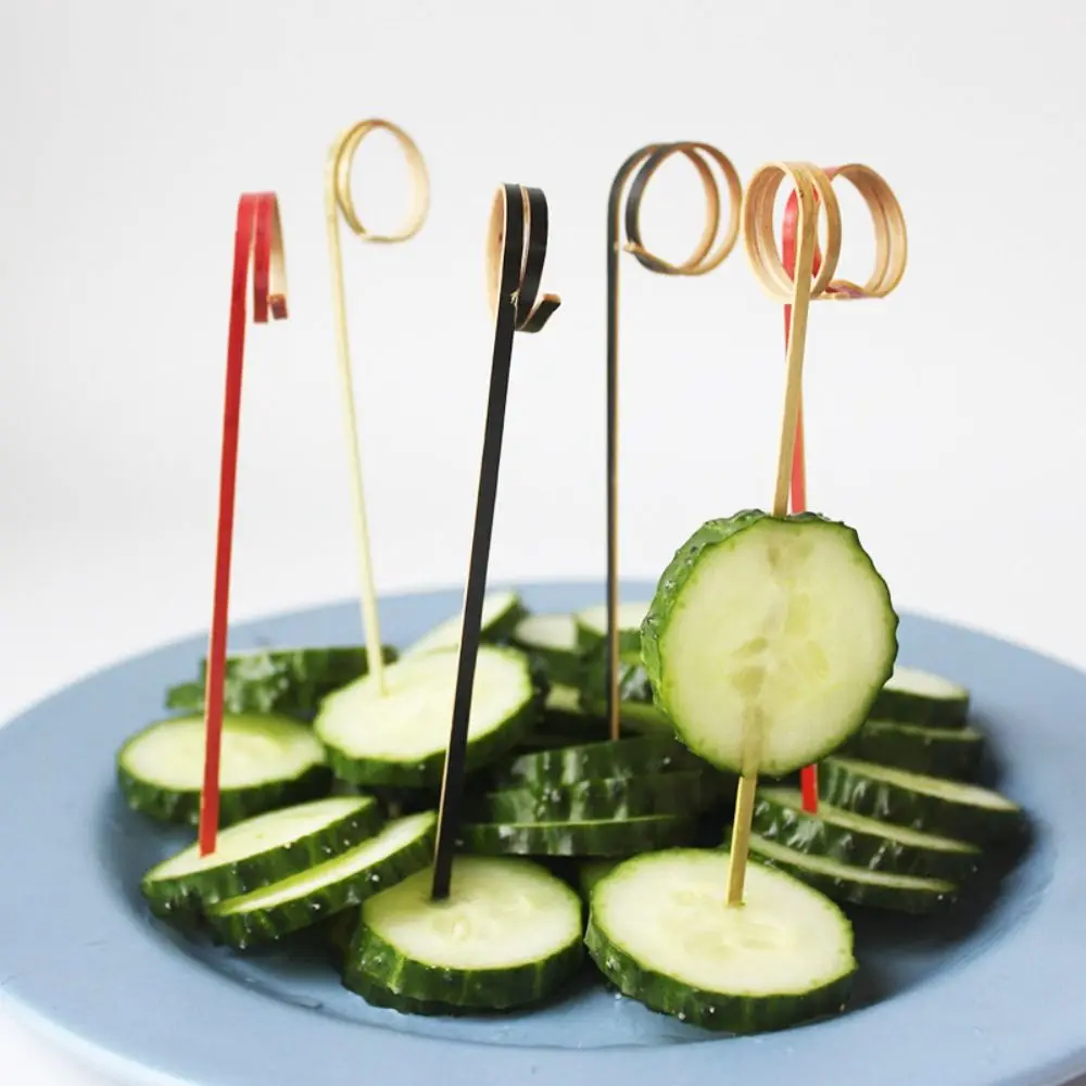 100Pcs Disposable Bamboo Tie Picks Bamboo Knot Skewers Food Picks With Twisted Ends Food Fruit Fork Sticks Cocktail