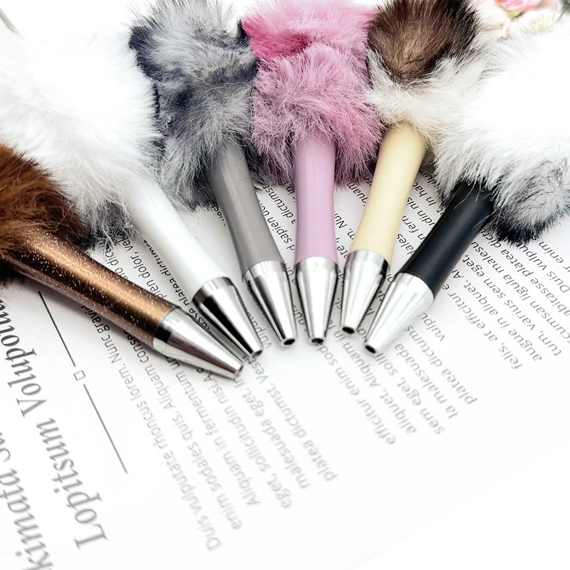 leopard print Plush Beaded Pen Bead DIY Pen Plastic Beadable Bead School Office Writing Supplies Stationery 6Pcs
