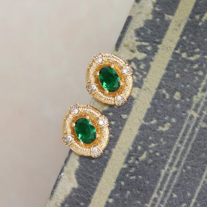

Retro Oval Earrings Women's Vintage Ear Piercing Luxury Jewelry Set for Female Party Wedding Gifts