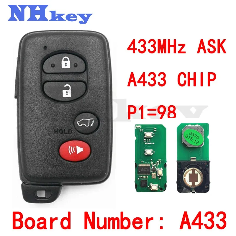 

K518 pcb A433 Board 4 Buttons Smart Key With Panic 433MHz ID74-WD04 With TOY48 Blade Keyless Go Entry For Toyota