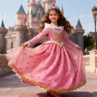 Fille Aurora robe de princesse enfants luxueux Cosplay Costume Rose Rose Briar Rose tenue enfants carnaval fête d'anniversaire vêtements 3
