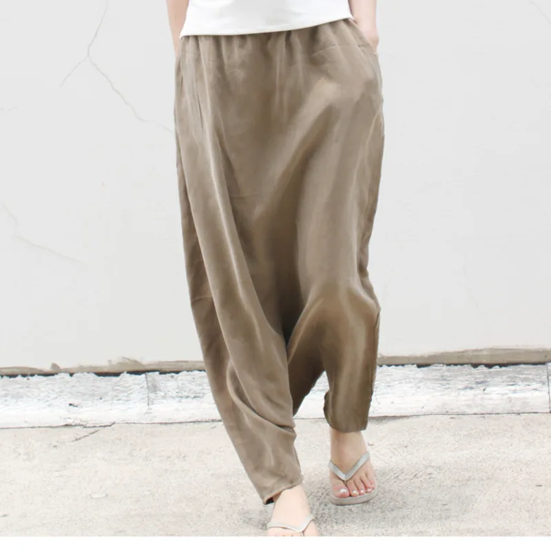 

large crotch pants hanging crotch pants culottes pants loose plus size silk cupro female 0219