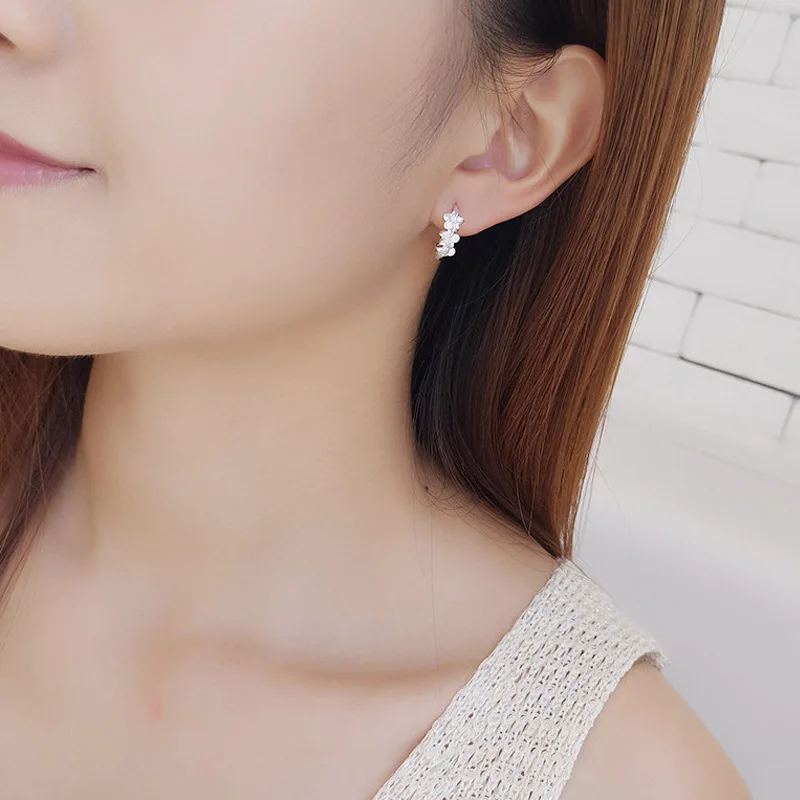 Top Sale 925 Sterling Silver Needle Earrings for Women's Wedding Fashion High Quality Jewelry Crystal Zircon Flower Cute Stud 5