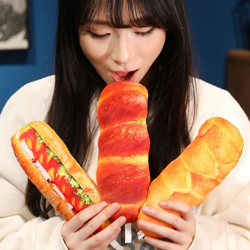 New Simulation French Bread Croissant Plush Pillow Stuffed Printing Images Food Plushie Party Decor Sleeping Companion Man Gift