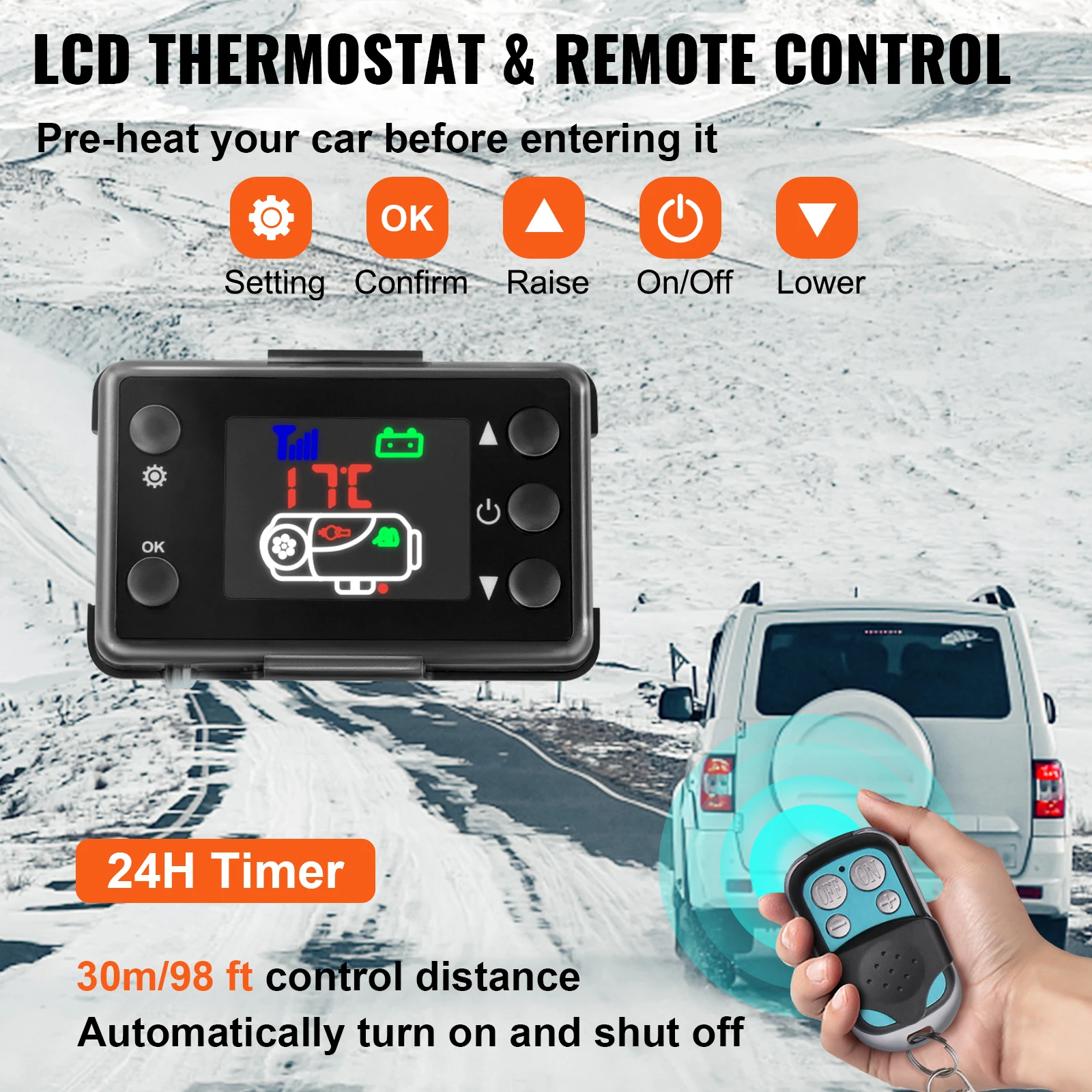 VEVOR Diesel Heater 12V Diesel Air Heater 8KW Diesel Parking Heater Remote Control w/LCD Switch for Car Trucks Motor-home Boat 5