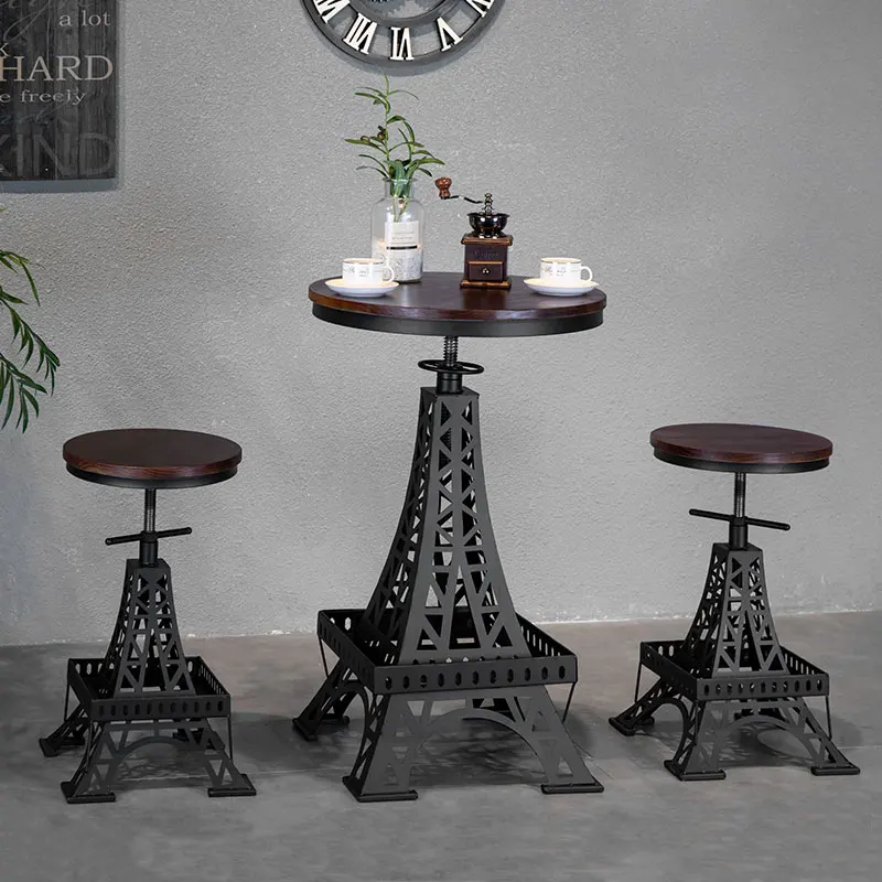 Iron solid wood bar chair adjustable chair Paris tower stool industrial style creative modern cafe bar