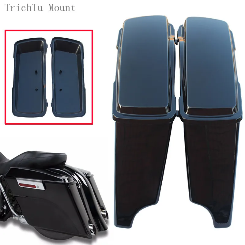 

High Quality ABS Plastic Motorcycle Black 5" Stretched Extended Hard Saddlebags Trunk For Harley Touring Road King Street Glide
